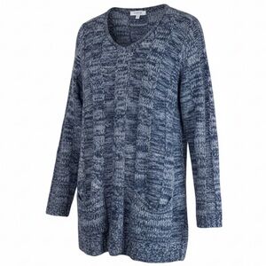 My Style V-Neck Knit Tunic Sweater Navy Blue Grey Mix Pockets Plus Size 2X